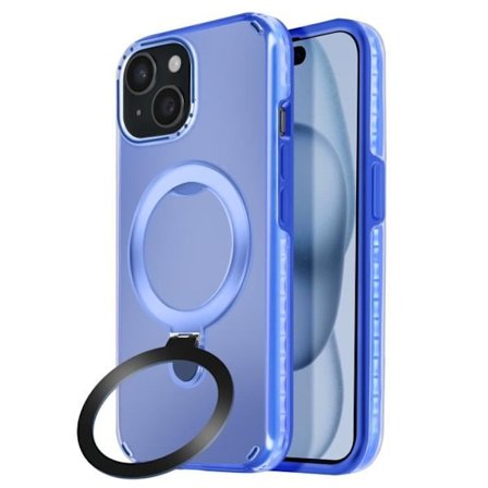 Coque MagSafe - Antichock - iPhone 15 Plus och 14 Plus - Fällbart Stöd - Blå - Bimaterial