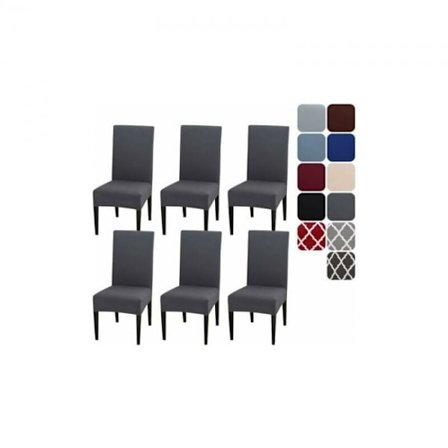 Set med 6 grå stolsöverdrag - stretch