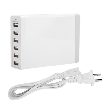 50W10A 6-port intelligent multifunktionel skrivebordsoplader med flere porte USB-oplader hvid US 100V-240V hvid US