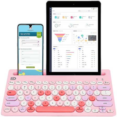 Trådlöst tangentbord för flera enheter, Bluetooth och 2,4 g dubbelläge, växla till 3 enheter för mobiltelefon, surfplatta, PC, smart-TV, iOS Android 