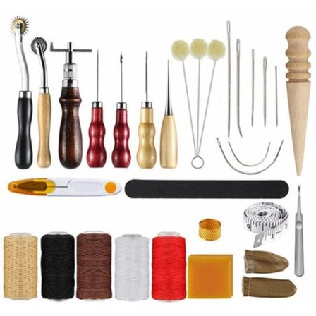 30 deler lærverktøysett Lærbearbeidingsverktøy Grunnleggende lær syreparasjonsett Håndsy nåler Syl for lær sko