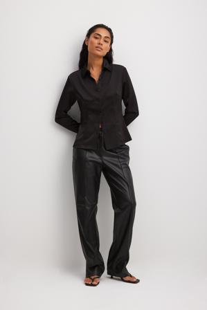 NA-KD Trend Pantalon taille mi-haute en faux cuir - Pantalon droit - Noir - EU 42