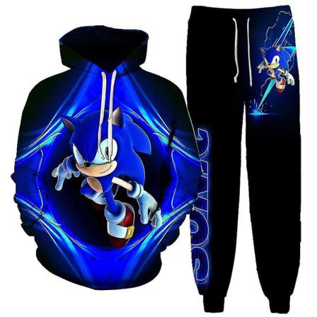 Sonic Kids 3D-tulostetut hupparit ja collegehousut 2-osainen asukokonaisuus Jogging-verryttelypuku Paita Puku Pojille Tytöille Xd.