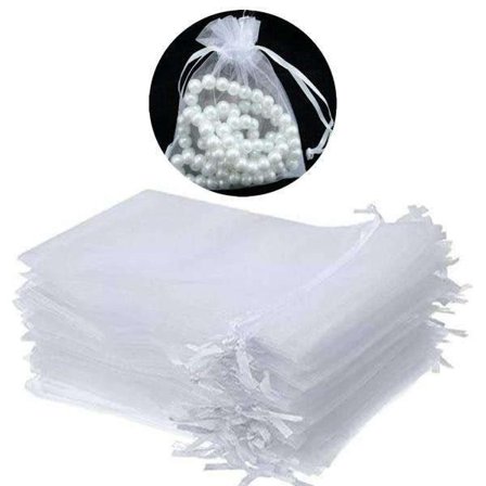 100 st Organzapåsar, 9 x 7cm - Handsydda Vita