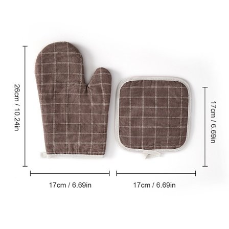 Kök Mikrovågsugn Ugn Vantar och Grytlapp Set - Värmebeständiga Bomull Linne Vantar med Silikon för Säker Matlagning och