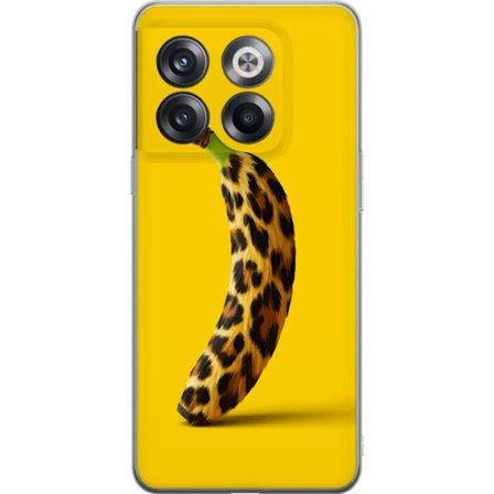 Kompatibel Mobilcover til OnePlus OnePlus 10T Banan med leopardmønster mod gul baggrund i en kreativ og legende design