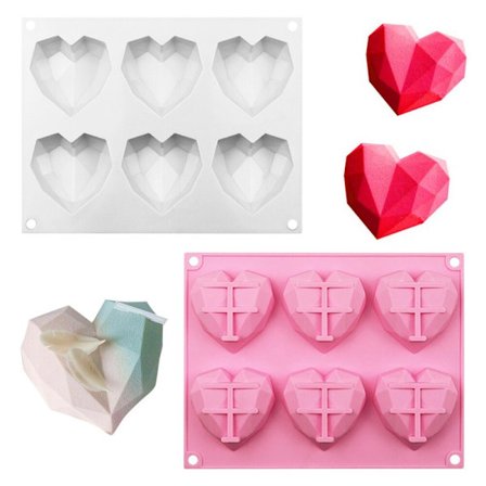6-Håls 3D Silikonhjärta Fondantform Kakor Choklad Bakning Vit-1st