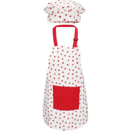 M Børneforklæde og Kokkehue, Sødt Børnekøkkenforklæde med Justerbar Halsrem og Lommer, til Drenge og Piger, 2 Størrelser
