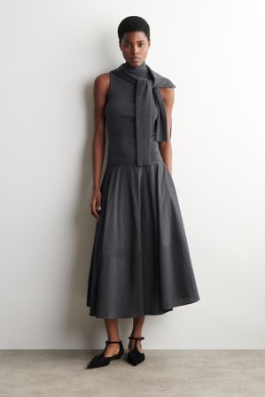 COS Women's Fluid Circle-Cut Midi Skirt in Black