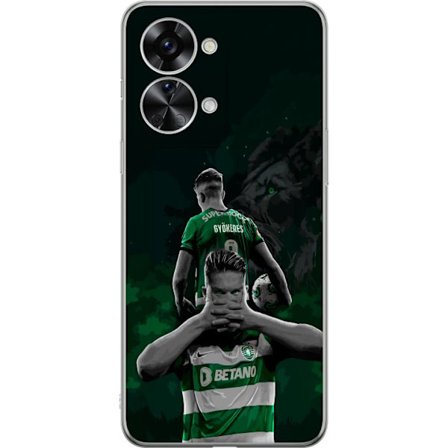 Yhteensopiva Puhelinkuori OnePlus Nord 2T Neonmotiivi, jossa teksti "Gaming is in my DNA" sinisenä ja punaisena tiiliseinällä, jossa loistava DNA-spir