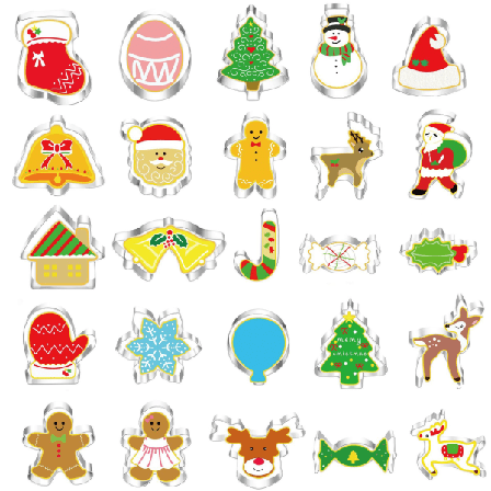 25-delers sett julekakekuttere i rustfritt stål Snowman Xmas Tree Elgsett Baking DIY Mold,