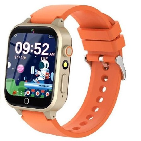 Smartklokke for barn, 26 spill, doble kameraer, musikkspiller, video, vekkerklokke, HD-berøringsskjerm oransje