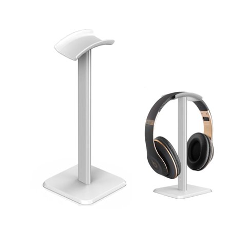Huvudmonterat hörlursstativ vitt, aluminiumskrivbordshållare för headset