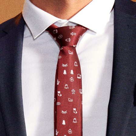 Burgundy & White Christmas Tie for Men - Skinny ties