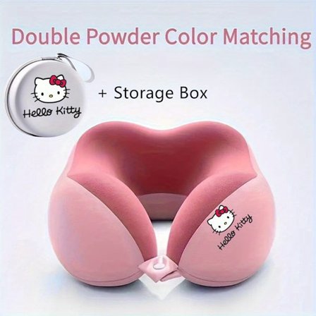 HelloKitty U-formad nackkudde | Lämplig för resor, tupplurar och kontorsbruk |, Polyesteröverdrag, Maskintvättbar med förvaringsväska.