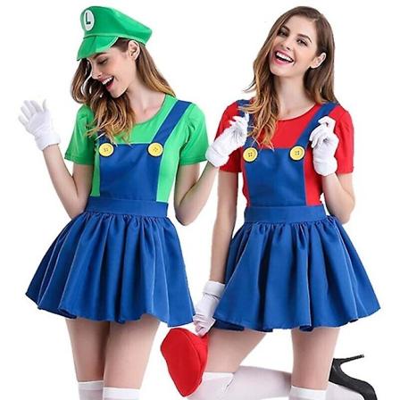 Naisten Super Mario Luigi -asu Halloween-naamiaisiin Vihreä Green XL