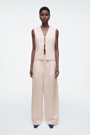 COS Femme Pantalon Large En Lin Mélangé Décontracté in Rose