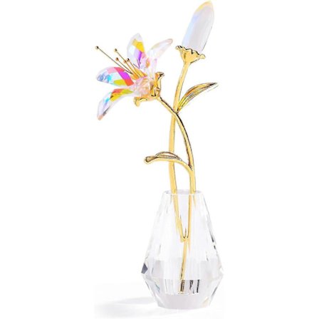 Kristall Blomsterfigur Lilja Blomma Samlarobjekt Gåvor till Kvinnor, Glas Lilium med Kristallvas Metallstam för Hem Bröllopsfest Dekor