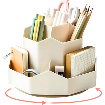 Roterande Pennställ Pennförvaring Skrivbordsorganisatör - 360 Graders Pennburkar Sminkborsthållare med 9 Fack för Hemmakontor