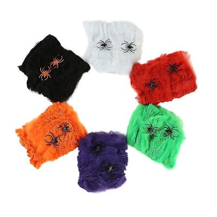 Strækbart edderkoppespind festdekoration med 2 falske edderkopper - Halloween dekorationer, Halloween rumdekoration til en Halloween fest, Halloween 