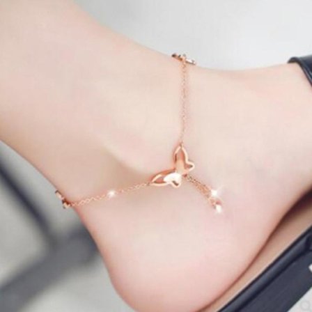 Sommerfugl Rhinestone Duskkjede Mote Utsøkt Inkrustert Ankelkjede For Jenter Kvinner, Rose Gold