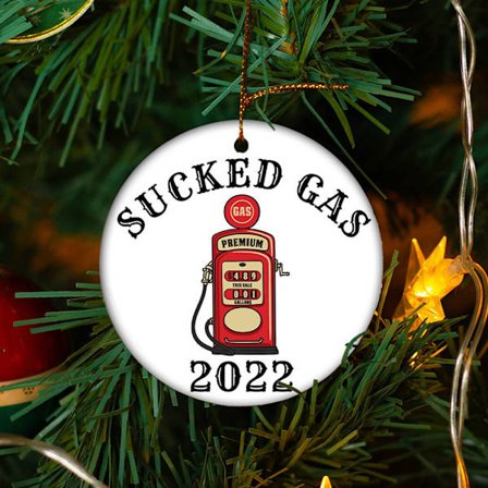 2022 Suge Gass Julepynt, Tosidig Juletre Hengende Dekorasjoner, Morsom Gass Juleanheng, Drivstoffpriser Keramisk Ornament, for Fam