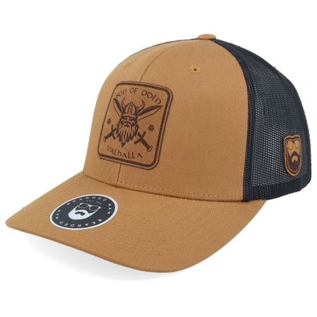 Bearded Man - Brun trucker Keps - Son Of Odin Viking Patch Engraved Caramel/Black @ Hatstore