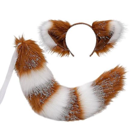 Revhale og ører, katt ulv vaskebjørn ører hale sett, dyr pels hale, ører pannebånd, Halloween jul kostyme