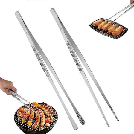 Matlagingstang i rustfritt stål, lang, 2 stk matlagingstang i rustfritt stål, grilltang (30 cm)