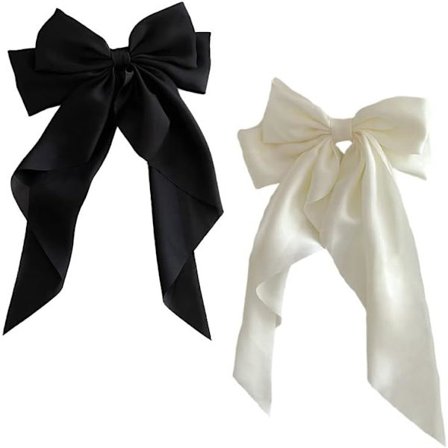 2-pak store sløjfehårklemmer - ensfarvet stor sløjfehårnål hårklemme hestehale hårspænder tilbehør til piger kvinder, sort + mælkehvid