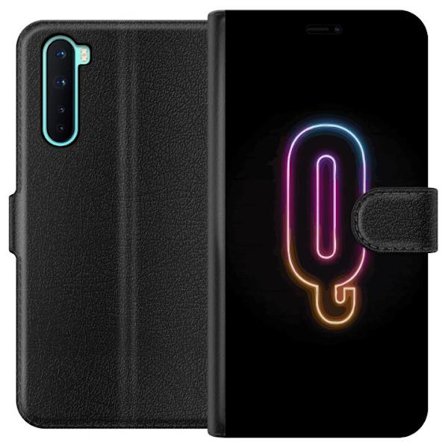 Kompatibel Tegnebogsetui til OnePlus OnePlus Nord Minimalistisk neonbogstav Q i lyse farver mod mørk baggrund