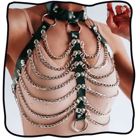 Punk Lagdelt Kroppskjede Svart Lær BH Bur Sele Choker BH Kjeder Gotisk Svart One Size