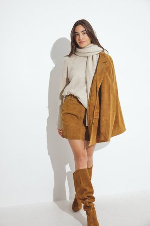 Premium Selection Jupe courte en daim - Cuir véritable - Marron - EU 38