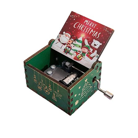 Glædelig jul håndlavet spilledåse, en retro udskåret trægave