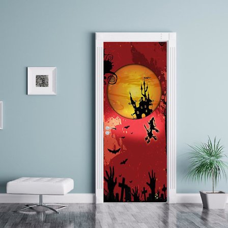 3D Scarlet Wizard Halloween -ovitarra, 76 x 200 cm Scarlet Wizard realistinen ovitapettitarra Halloween-koristeluun, juhliin, kotiin, irrotettava