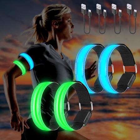 4 stk USB-oppladbare LED-armbånd, reflekterende LED-løpearmbånd, justerbart blinkende armbånd LED sikkerhetslys for arm/håndledd/ankel