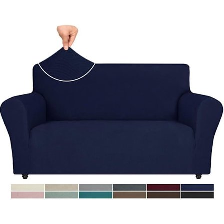 (Blå) 2-sits sofföverdrag med armstöd, stretch sofföverdrag, hundsoffskydd, vintersofföverdrag, blå