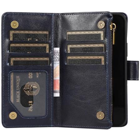 Dubbelflip Zipper 9-kort Apple Iphone 13 Pro Max Blå