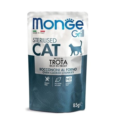 Monge Grill Sterilised Ricco in Trota Cibo Umido Per Gatti