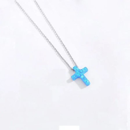 Opal Halsband Silver 925 Sterling Halsband Dam Blå Kors Kedjor Jesus Berlock Opal Halsband Hängen Kvinnor och 30