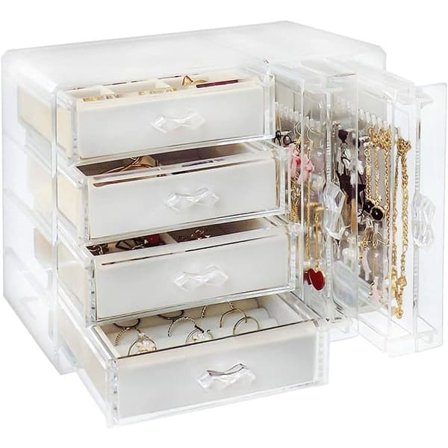 Makeup Opbevaring Akryl Organizer til smykker med 4 skuffer & 2 øreringeholdere - SF 1142_qq