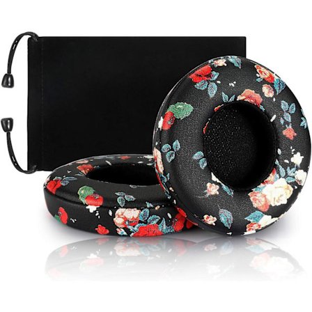 Cover för öronkuddar, öronkuddar kompatibel med Solo 2.0 3.0 Wireless On Ear Headphpnes 1 par (svart blommig)