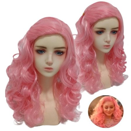 Halloween Descendants 4 Prinsesse Cosplay Parykk Barn Jenter Lang Krøllete Rosa Hårfarge Parykk