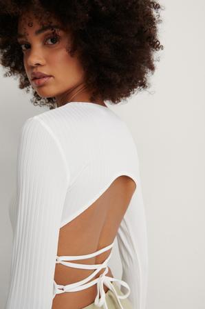 NA-KD Party Haut dos nu et dentelle côtelée - Tops - OffBlanc - XX-Large