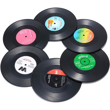 6 st Retro Vinyl Record Underlägg för Drycker, Roliga, Absorberande, Nyhet Vinyl Skiva Underlägg, Effektivt Skydd av Skrivbordet