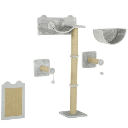 Kattklättervägg 5 stycken Klätterkattskrapstolpe med skrapstolpar, hängmatta, hoppplattform, väggklackstolpe, väggkattmöbel för katter upp till 5 kg,
