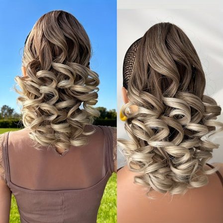 Brun Vinrød Blandet Farve Hestehale Hår Extensions, 14 tommer (ca. 36,0 cm) Let Krøllet Snøre Hestehale, Lang Tyk Falsk Hestehale, M...