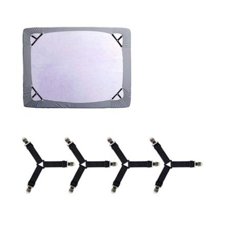 Set med 4 svarta justerbara triangulära elastiska band för lakan, M