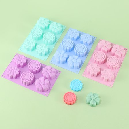 Set med 4 silikonformar för kakor - 6 blommor per form - För att göra i