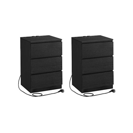 Rootz sengebord sæt med 2 - Natbord - Natbord - Moderne Design - 2 USB-porte - Ibenholt Sort - 45 cm x 35 cm x 55 cm